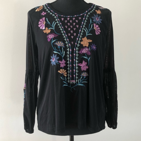 Women’s Style & co Black Floral Embroidery Long sleeve blouse top size S - Picture 2 of 14
